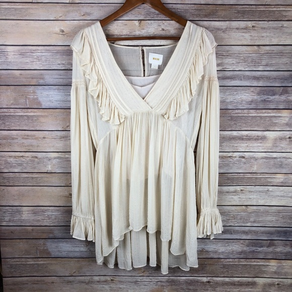 Anthropologie Maeve Wynn Metallic Stripe Boho Top - Picture 2 of 8